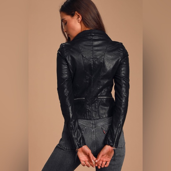 NWOT. Up On A Tuesday Black Vegan Leather Jacket - Picture 6 of 8